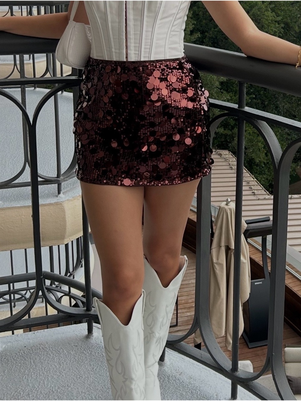 Sans Souci Brown Metallic Sequin Mini Skirt